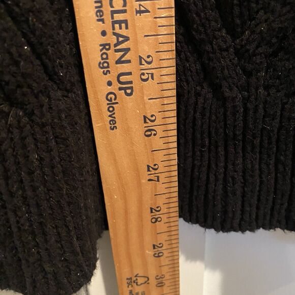 Vtg Chaps Cable Chunky Sweater Womens Medium Black Fisherman Sparkly Mock Neck - Picture 9 of 13